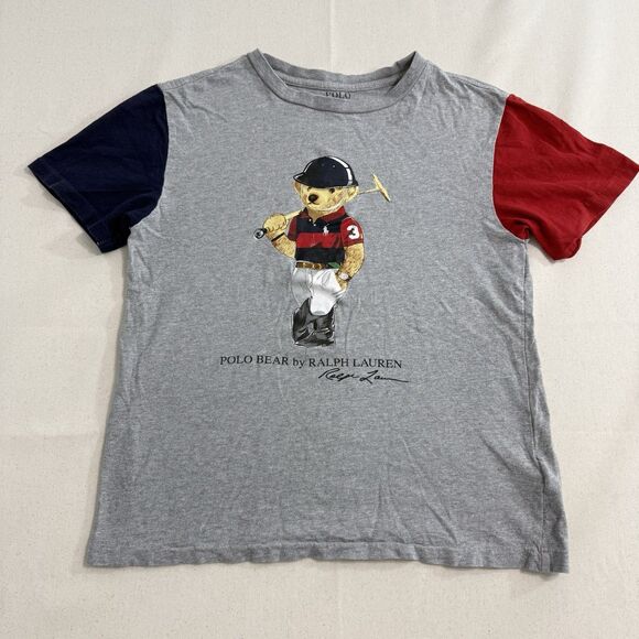 Polo Ralph Lauren Boys Gray Heather Polo Bear Cotton Jersey Tee M(10-12) *flaw - Picture 1 of 7
